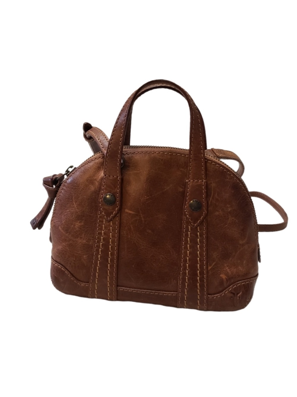 Frye Melissa Leather Domed Satchel Crossbody Mini Shoulder Bag Cognac Brown EUC - Picture 3 of 8
